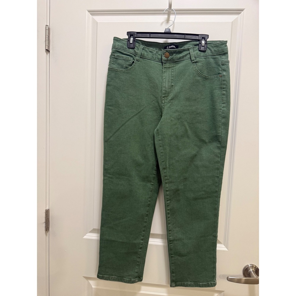 d.jeans Womens Olive Green Straight Leg Stretch Jeans Size 14 Repreve Cotton